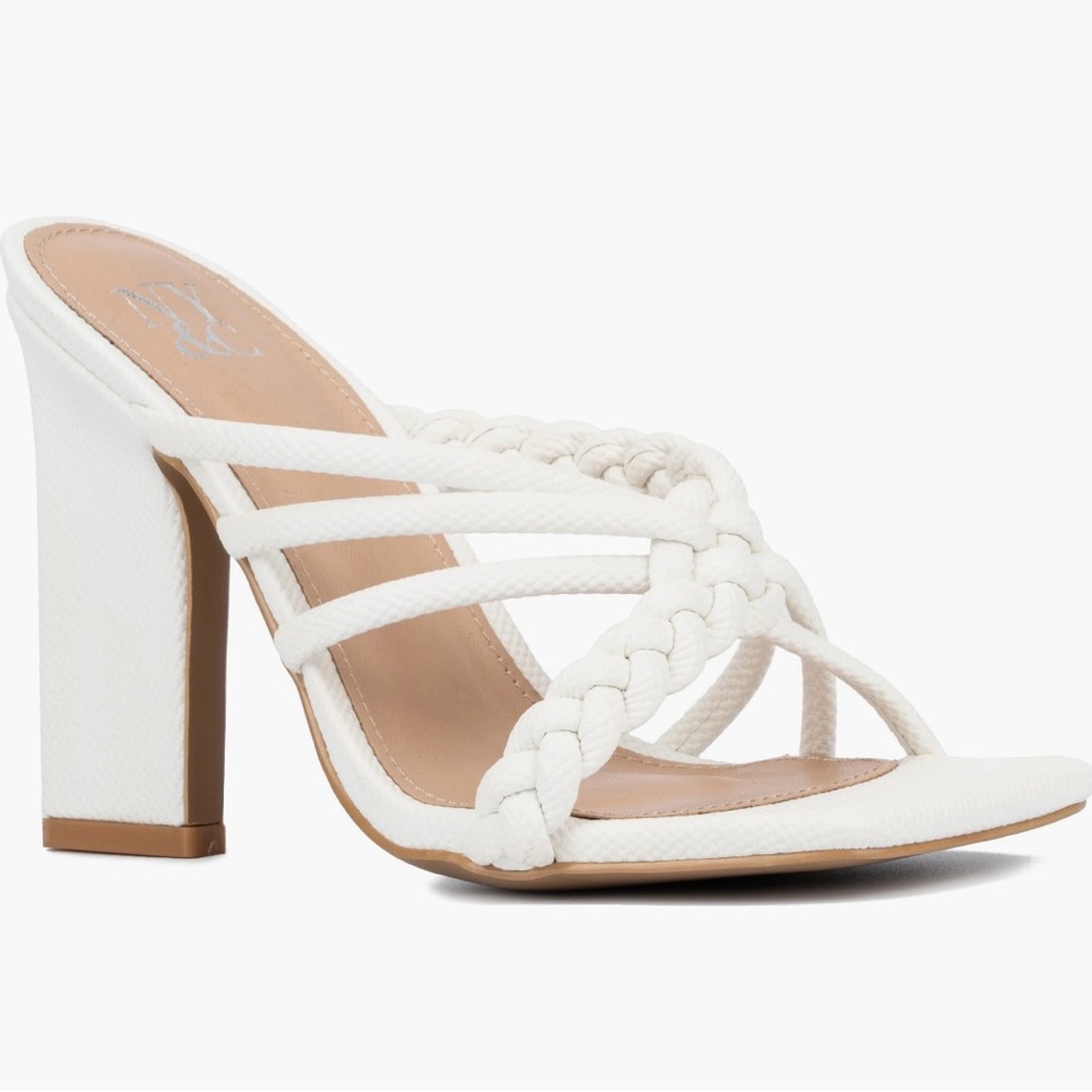 New York & Co. Dalia Elegant White Braided Heeled Sandal, Size 9